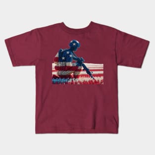 American Military Soldier and USA Flag by focusln Kids T-Shirt